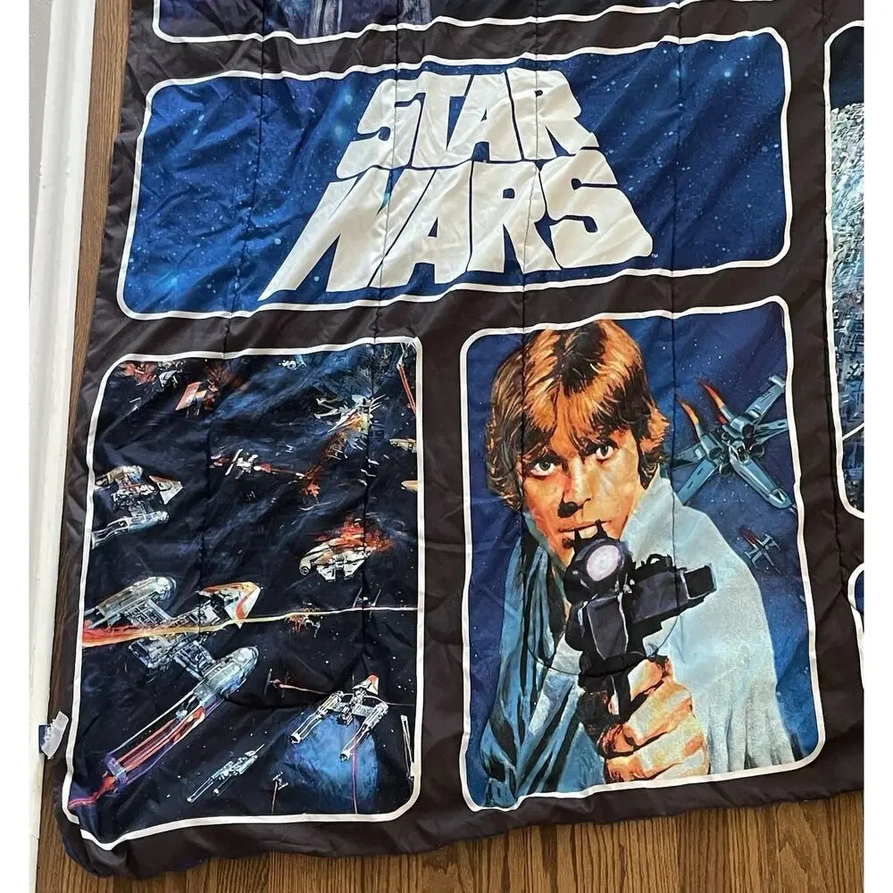 Vintage Star Wars Classic Logo Blue Twin Comforter Double Sided 84” X 67”